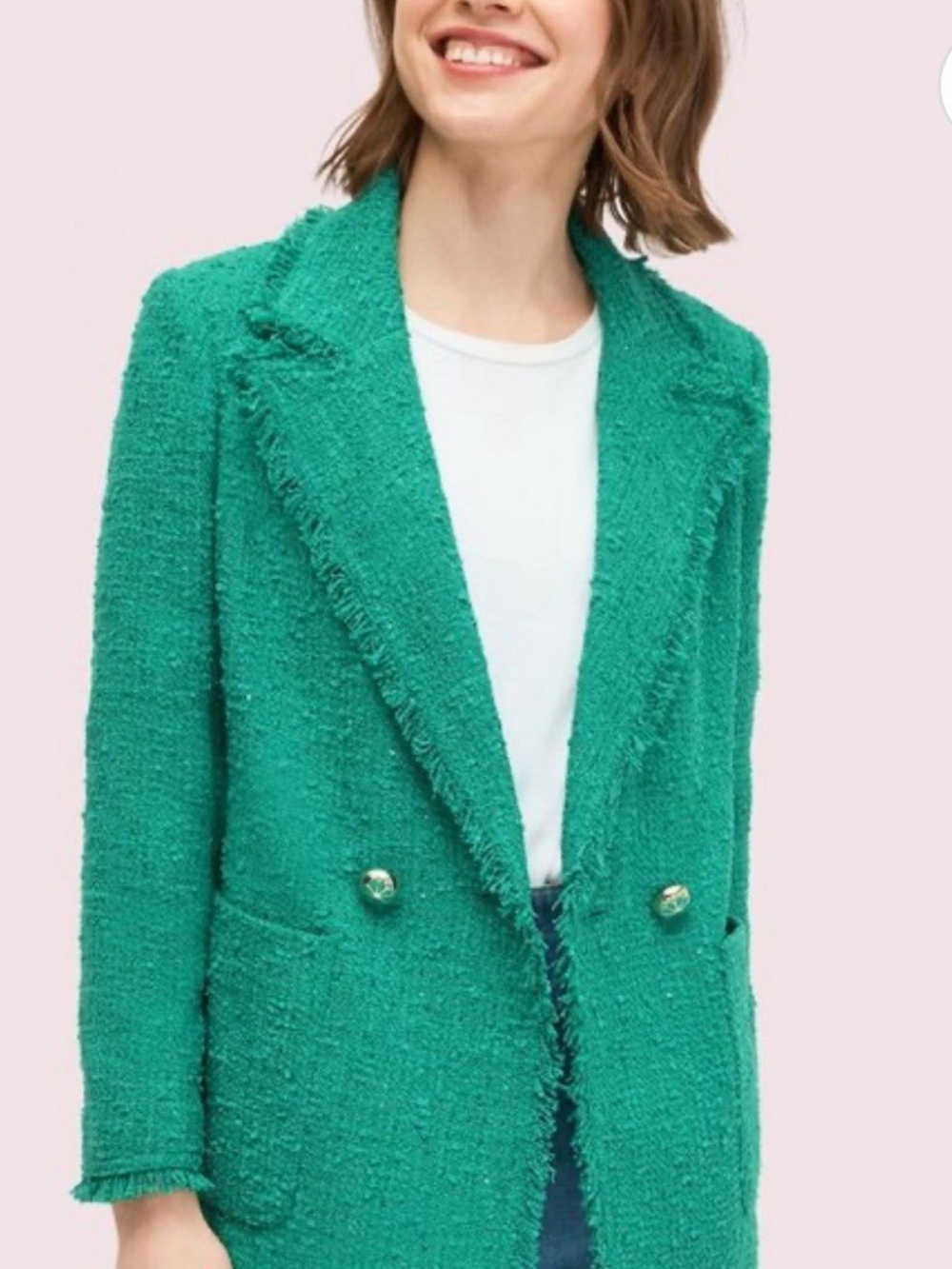 NWOT Kate Spade New York Emerald Green Tweed Double Breasted Blazer Size 4